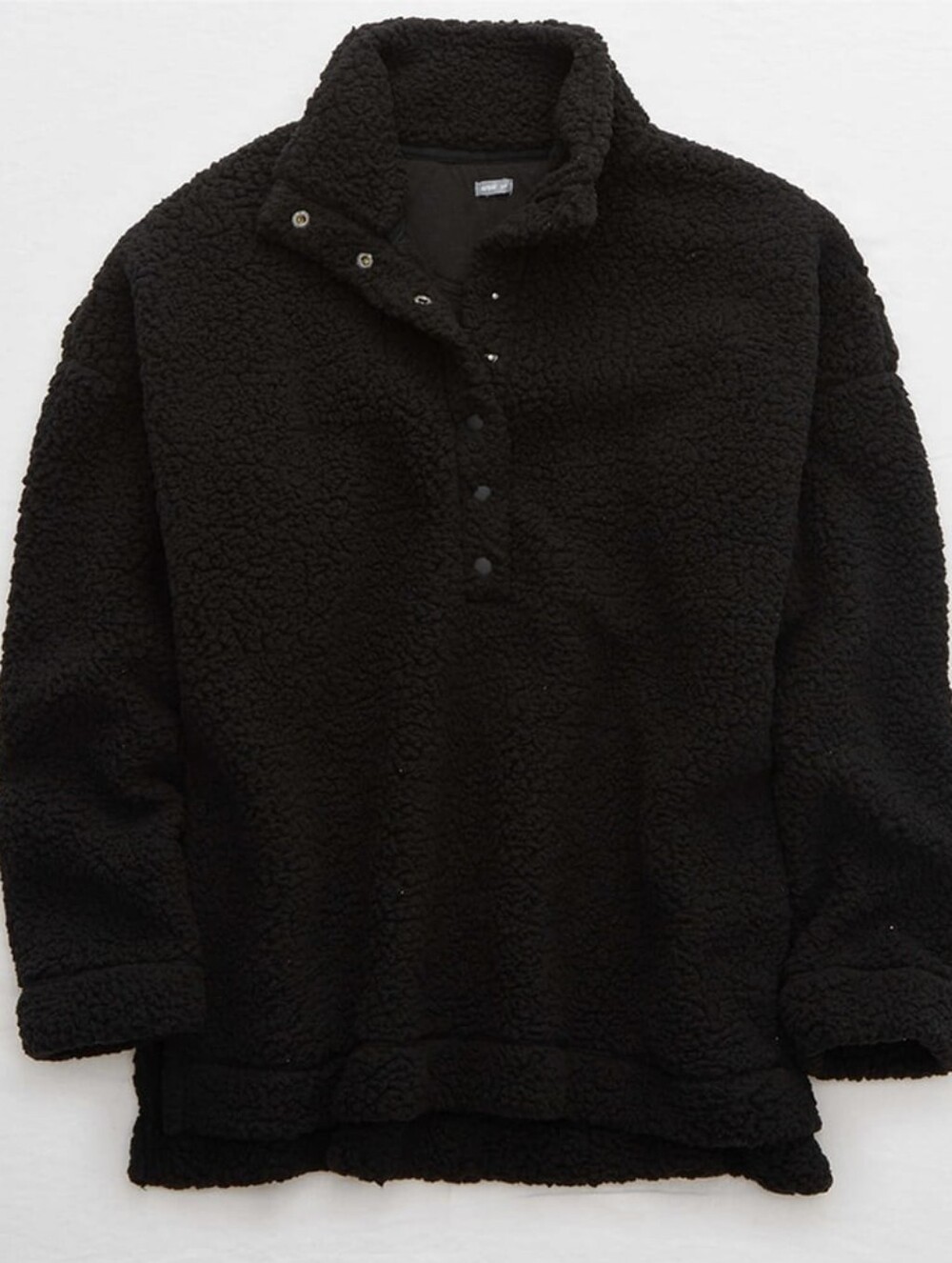 aerie Black Teddy Sherpa Snap Pullover Jacket